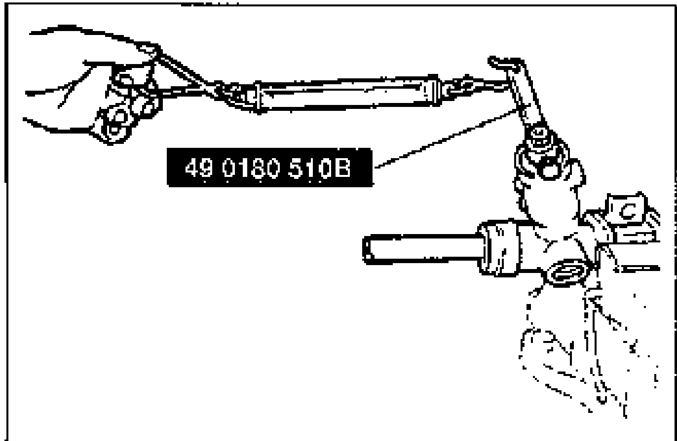 Line drawing of measuring pinion torque with the SST and a pull scale. Tool label '49 0180 510B' is shown.