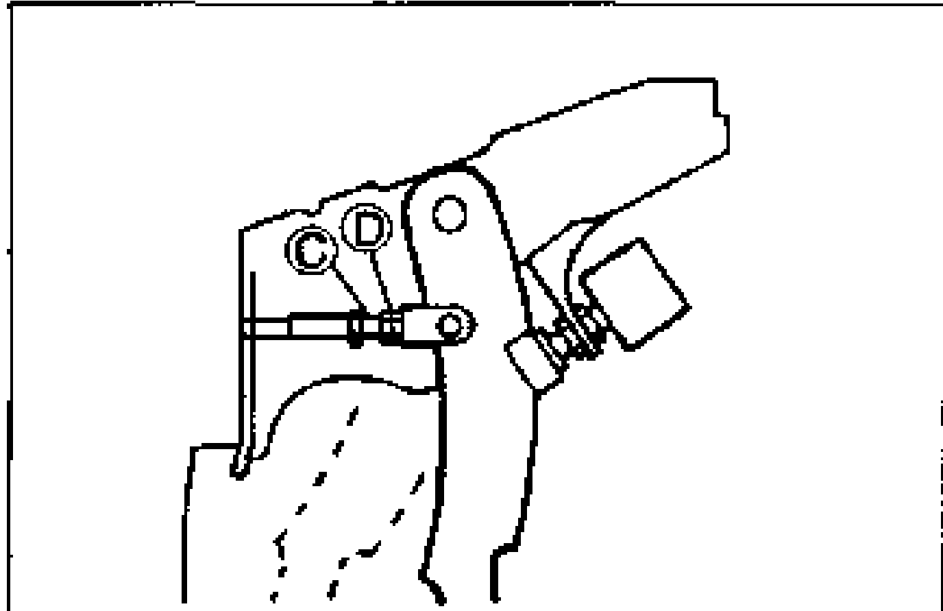 Brake pedal bracket assembly showing the lock nut and adjusting rod for free-play adjustment. Callout D marks the lock nut and callout C marks the rod.