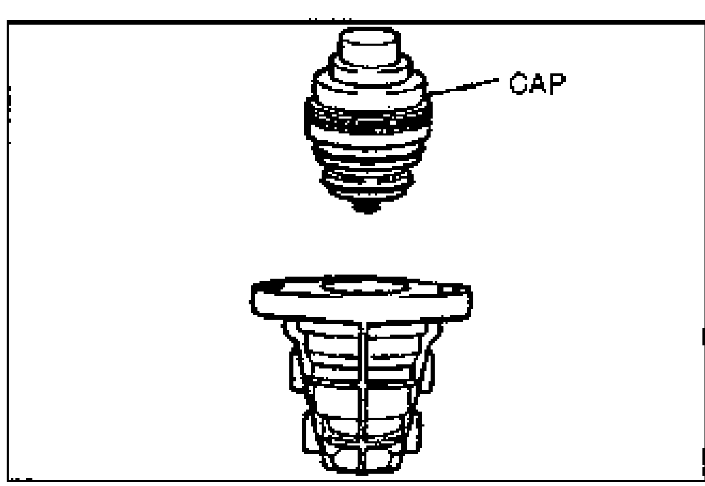 Exploded illustration showing the primary piston assembly with cap above the cylinder body. A callout labeled CAP points to the cap.