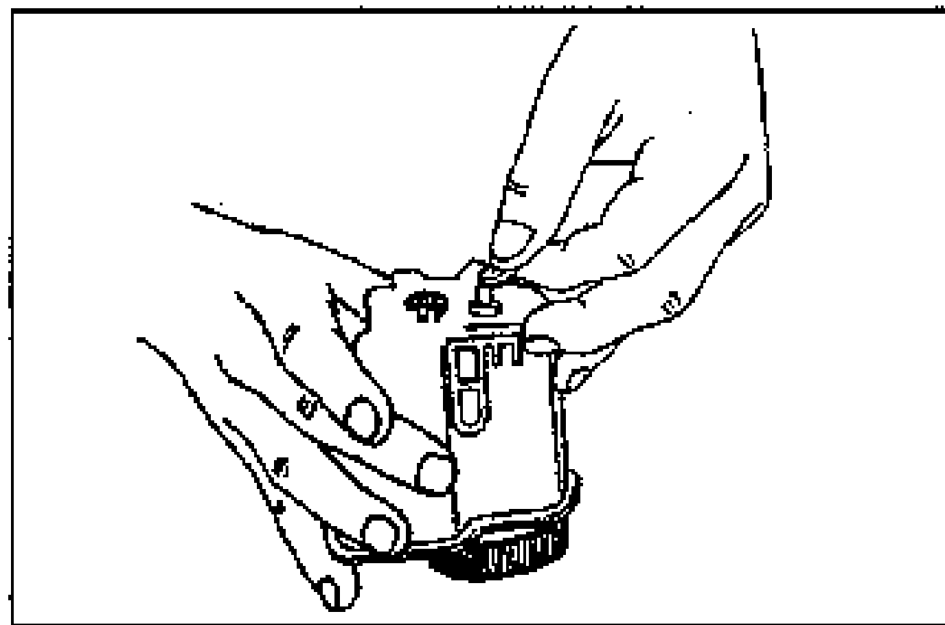 Illustration of hands installing a new grommet into the reserve tank of the master cylinder.
