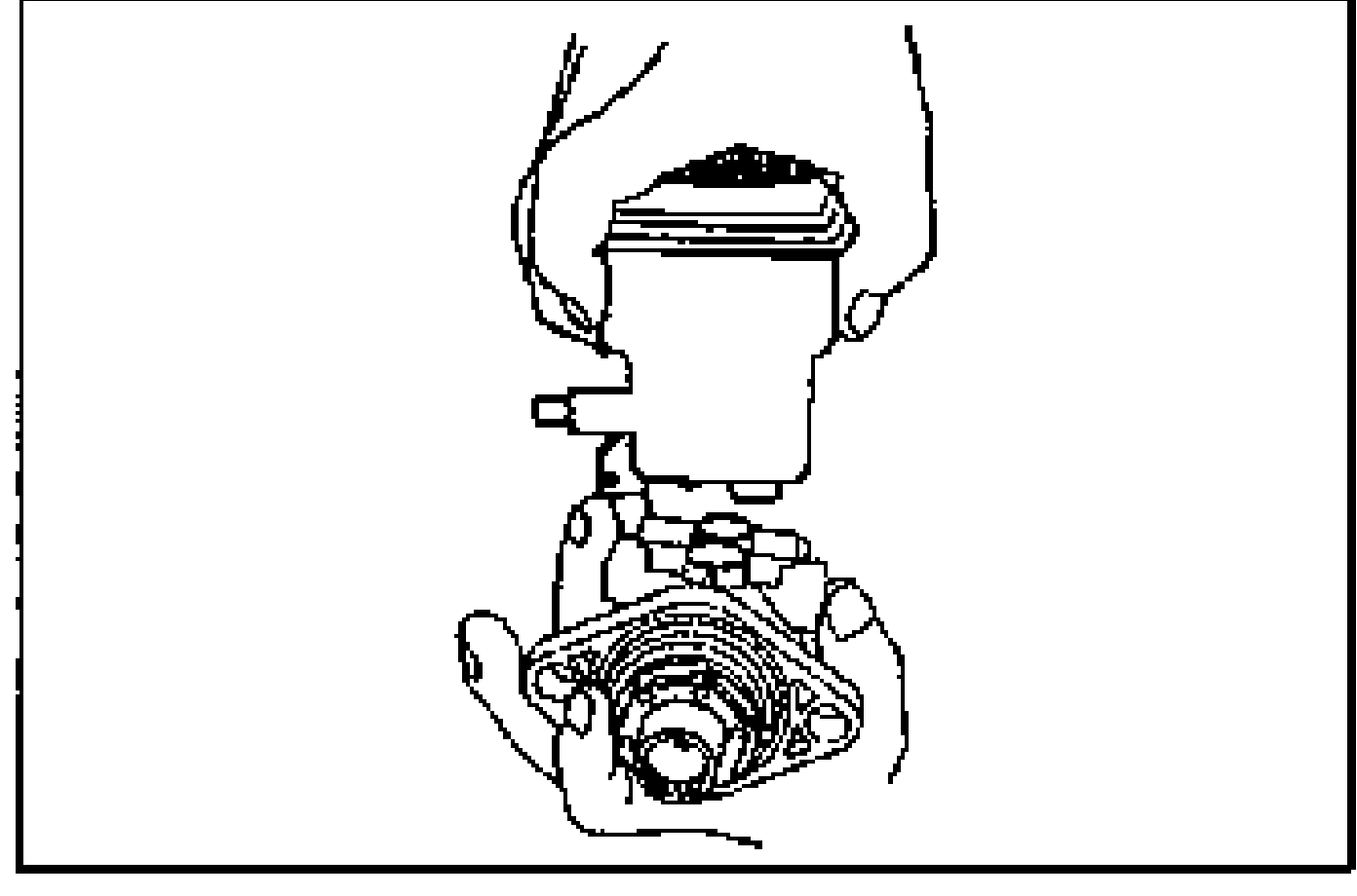 Illustration of hands installing the reserve tank to the cylinder body.