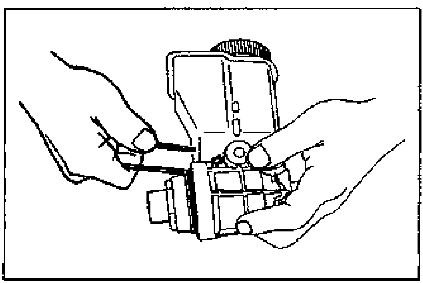 Illustration of hands installing the tank retainer while pushing the reserve tank to the cylinder body.
