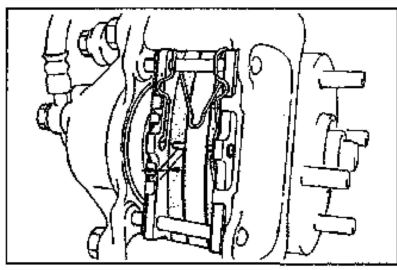 Close-up illustration of the front disc brake caliper assembly mounted on the vehicle, showing the disc pad location for thickness inspection.