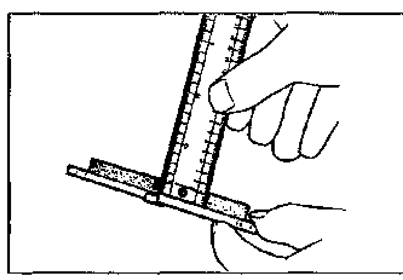 A hand using a vernier caliper / scale to measure the thickness of a brake disc pad lining.