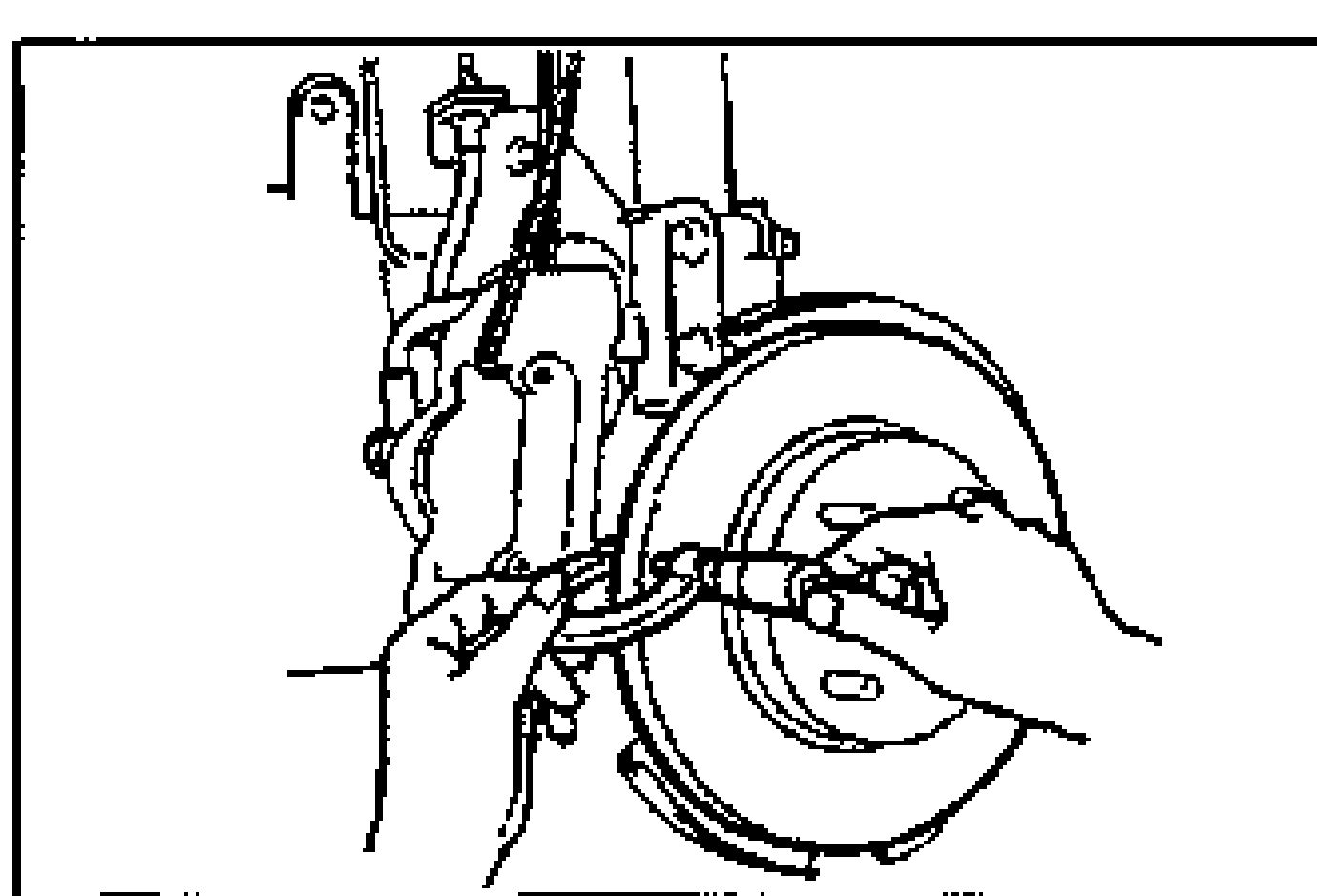 A hand using a micrometer to measure the thickness of the rear disc plate (rotor) while installed on the vehicle, with caliper and dust shield visible.
