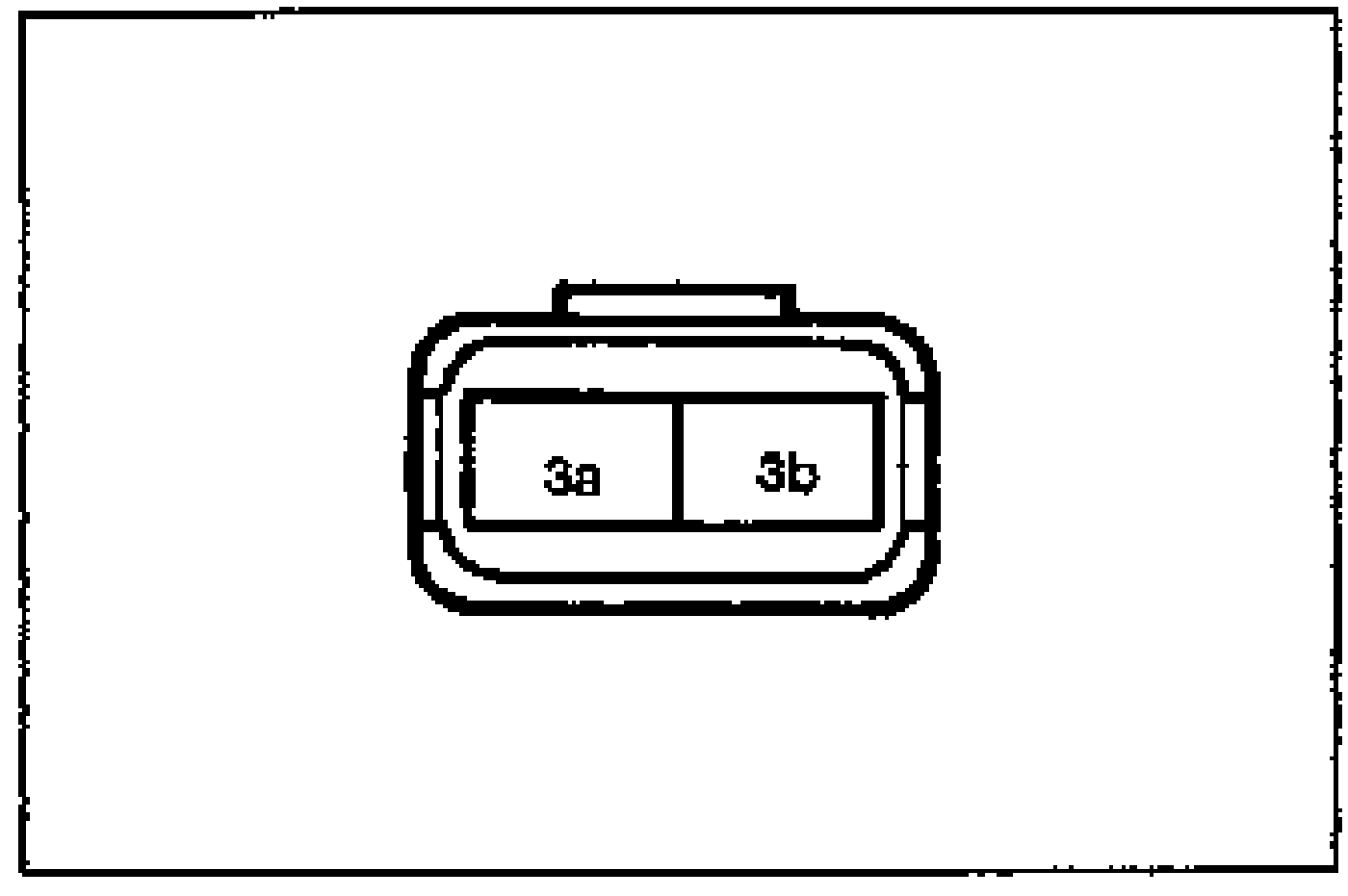ABS hydraulic unit motor connector (2-pin) terminal layout, terminals labeled 3a and 3b. Used to measure resistance between connector terminals and to apply 12V to verify motor operation.