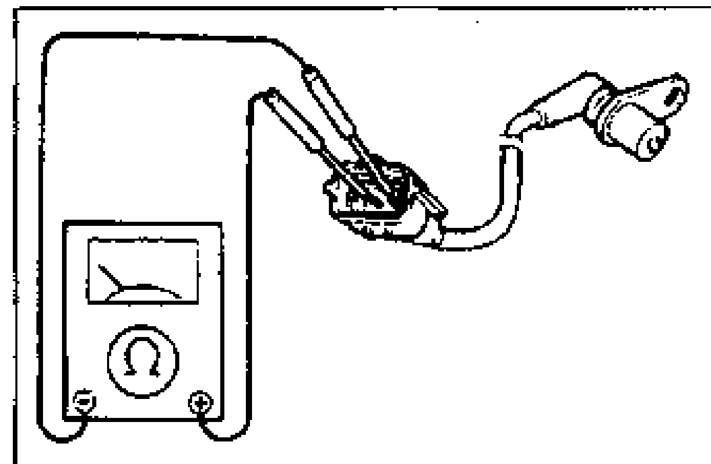 Illustration of an ohmmeter/multimeter connected to the ABS wheel-speed sensor connector to measure resistance/voltage.