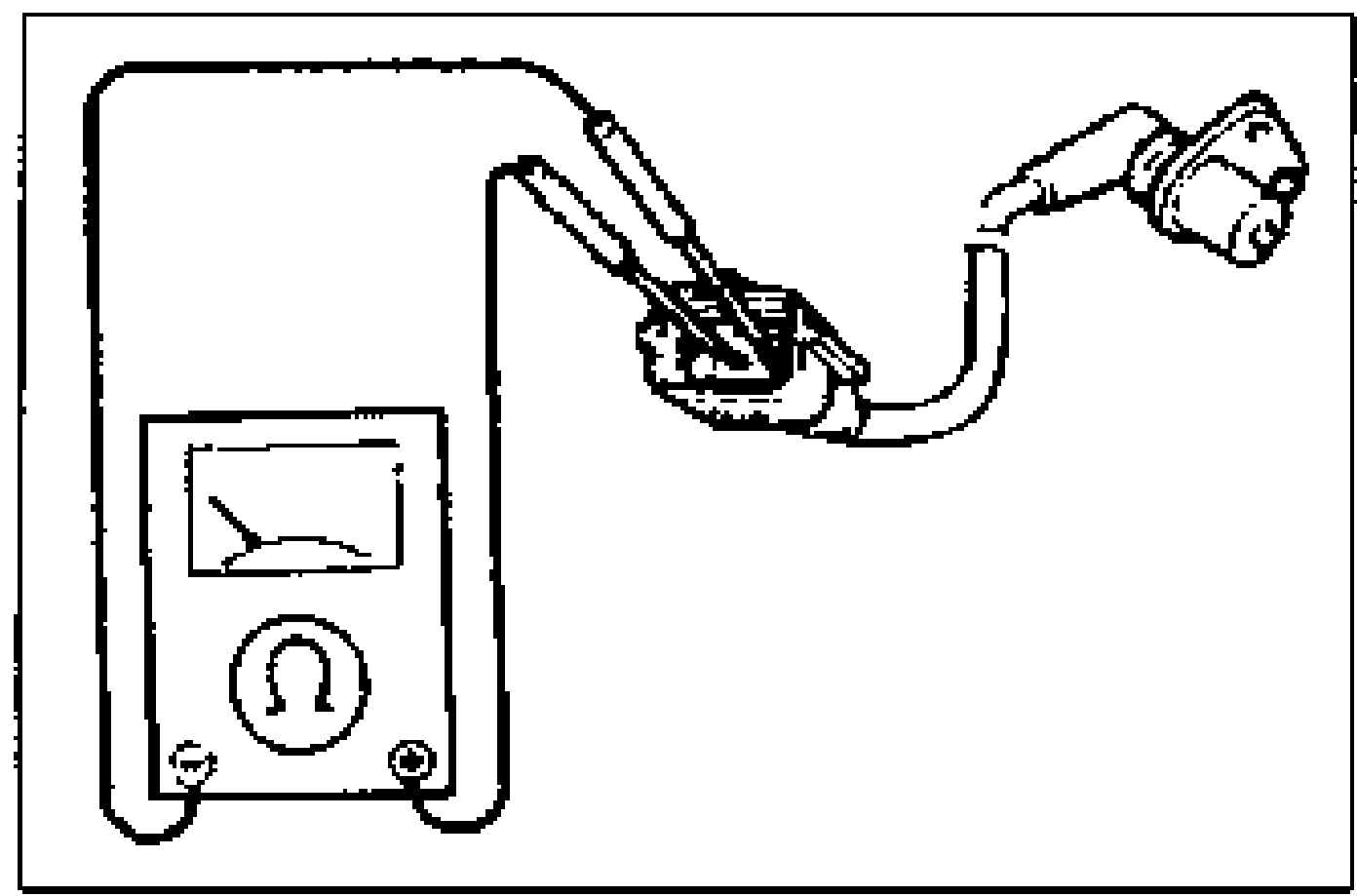 Illustration of an ohmmeter/multimeter connected to the ABS wheel-speed sensor connector to measure resistance across the sensor terminals.
