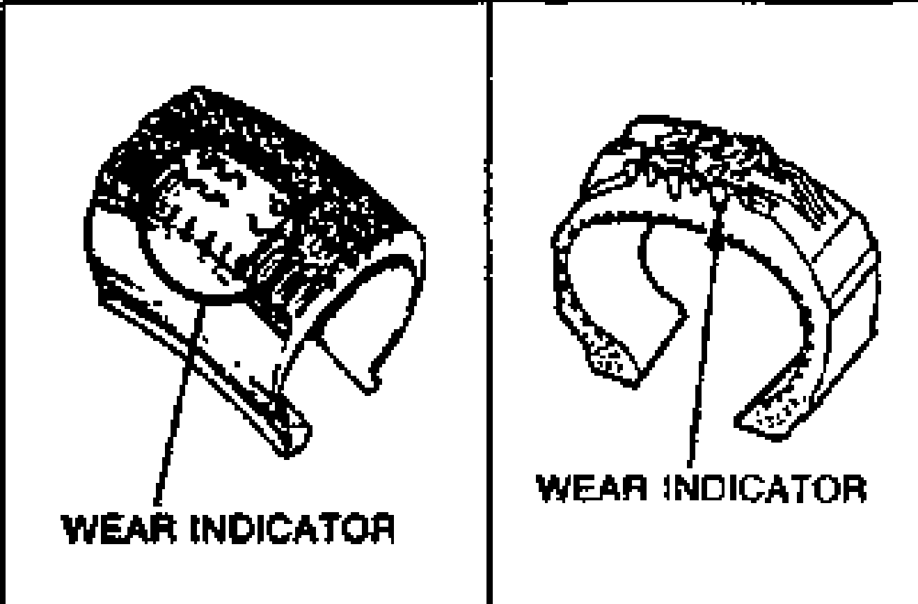 Two tire cross-section illustrations, each pointing to the WEAR INDICATOR molded into the tread groove.