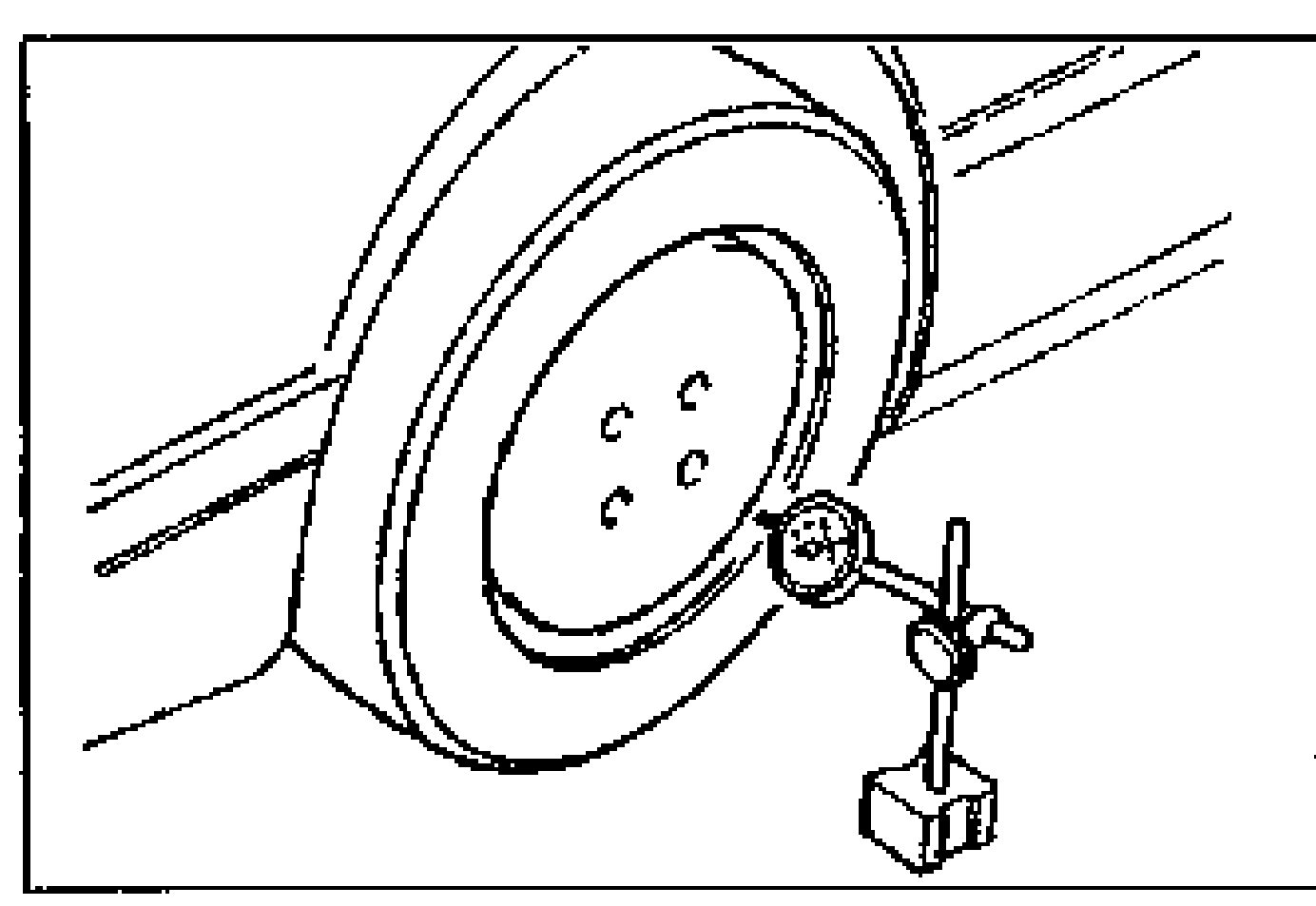 Illustration of a dial indicator set against a road wheel to measure radial runout, with the indicator mounted on a magnetic base/stand on the floor.