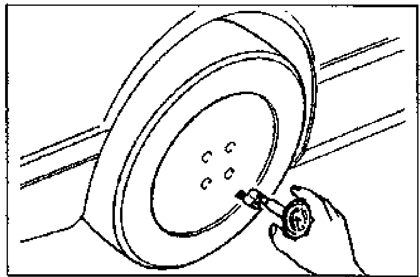Illustration of a hand holding a dial gauge/runout indicator against a road wheel to inspect wheel and tire runout during pre-inspection.