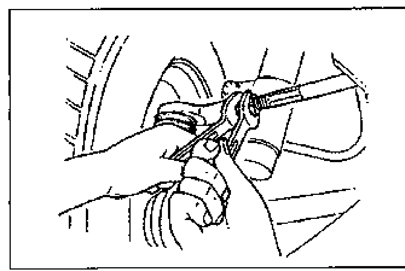 Illustration of a hand using a wrench to tighten the tie rod locknut on the steering linkage. Illustrates the toe-in adjustment step.
