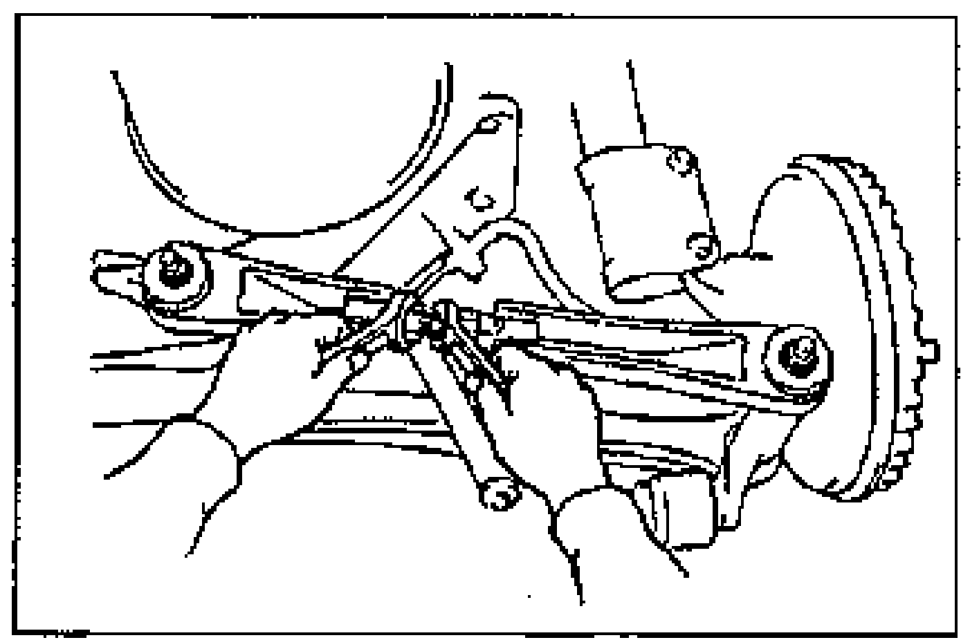 Under-vehicle view of the rear suspension showing a hand loosening the lateral link locknut on the rear lateral link/adjustment link near the rear brake drum.