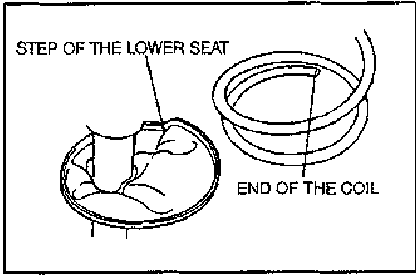 Detail of the lower spring seat showing the STEP OF THE LOWER SEAT and the END OF THE COIL fitting into it.