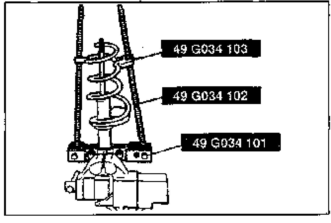 Coil spring compressed on SST 49 G034 1A0 with parts labelled 49 G034 103, 49 G034 102, 49 G034 101.