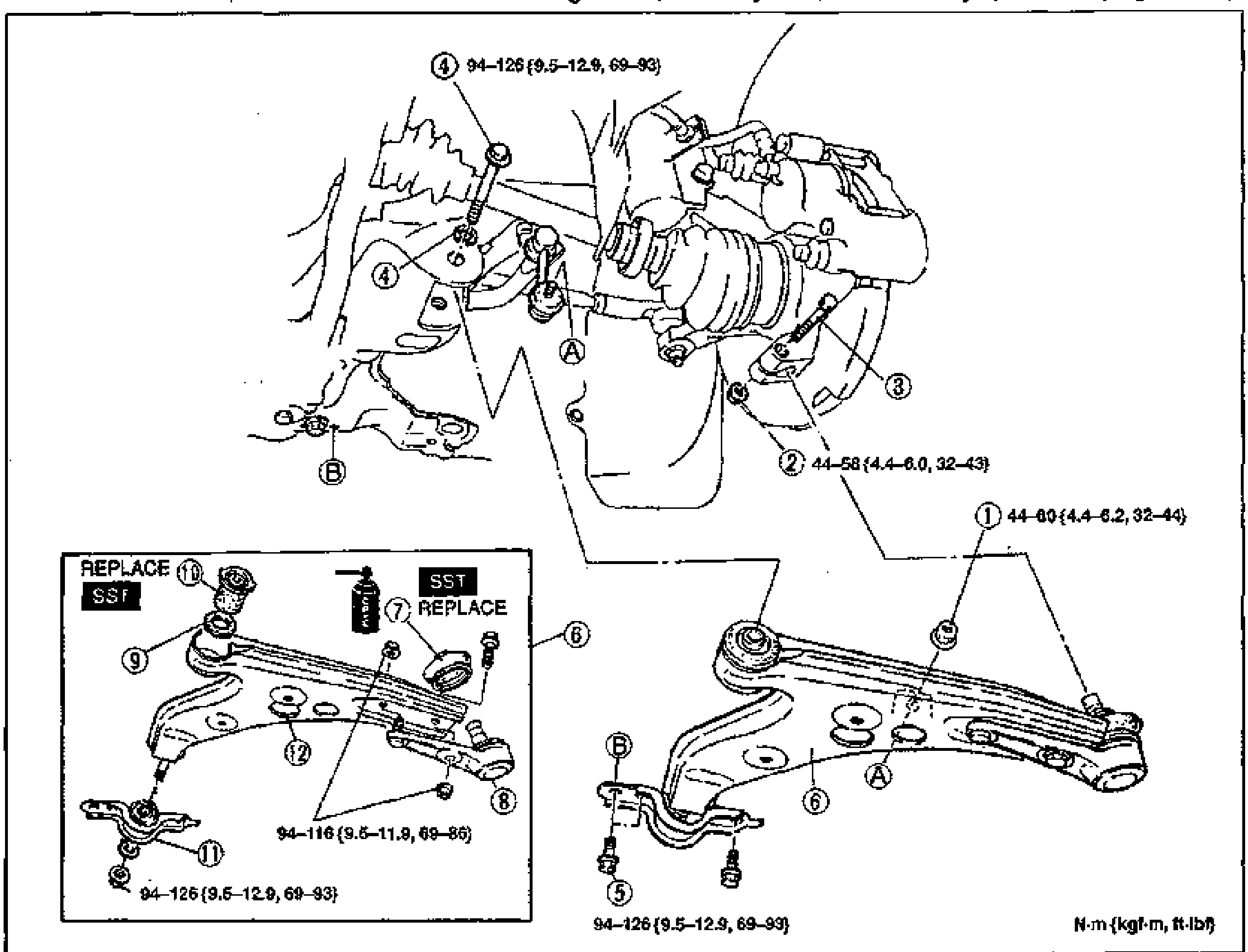 FRONT LOWER ARM — Removal / Inspection / Installation