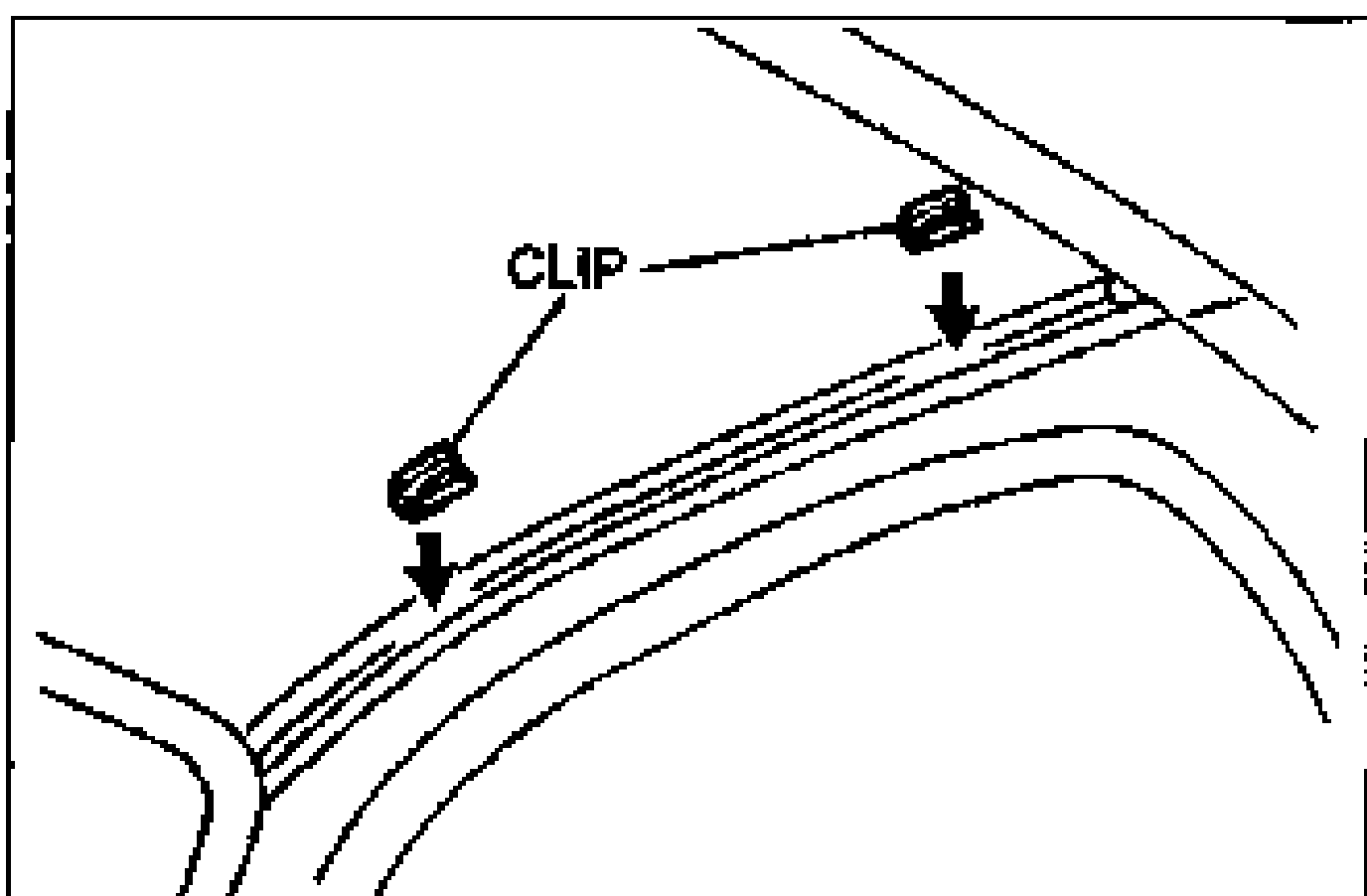 Installation-note detail illustration showing the roof panel edge with two clips labeled CLIP and downward arrows indicating clip installation onto the roof panel.