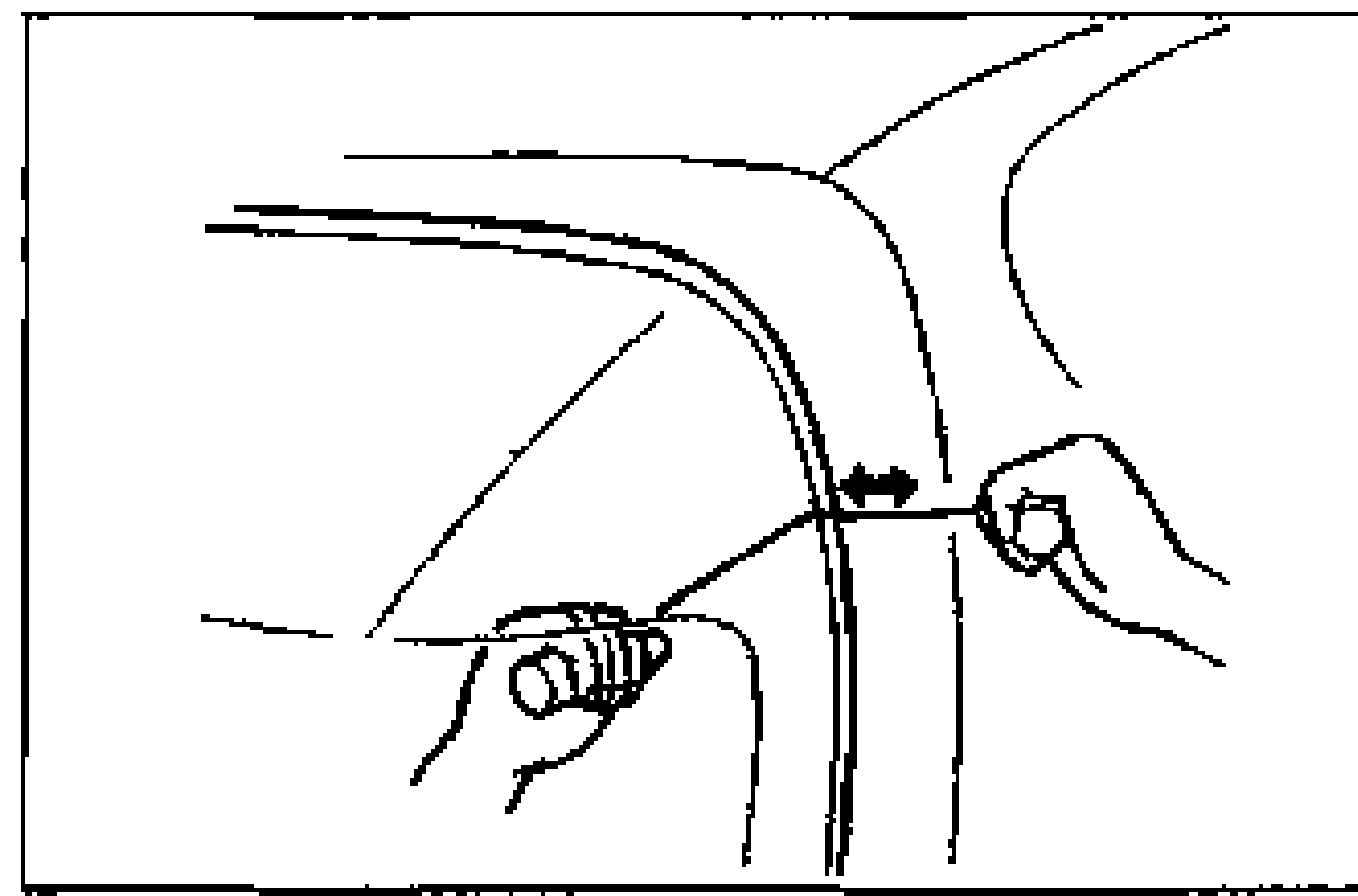 Two people sawing through the sealant around the liftgate glass edge using piano wire, working from each side. An arrow shows the sawing motion.