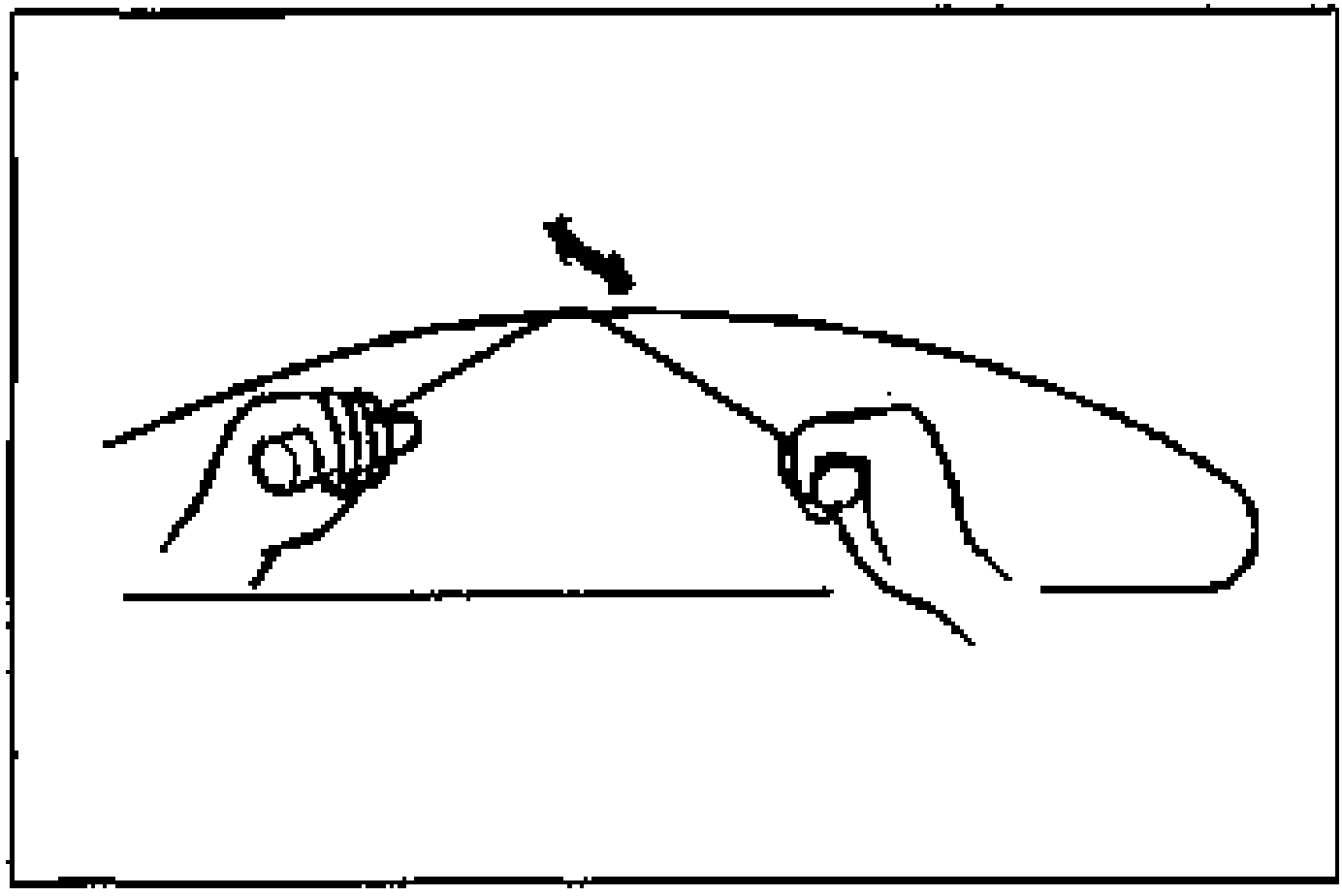 Two people sawing through the sealant around the glass edge using piano wire wound around bars, with an arrow indicating the sawing direction.