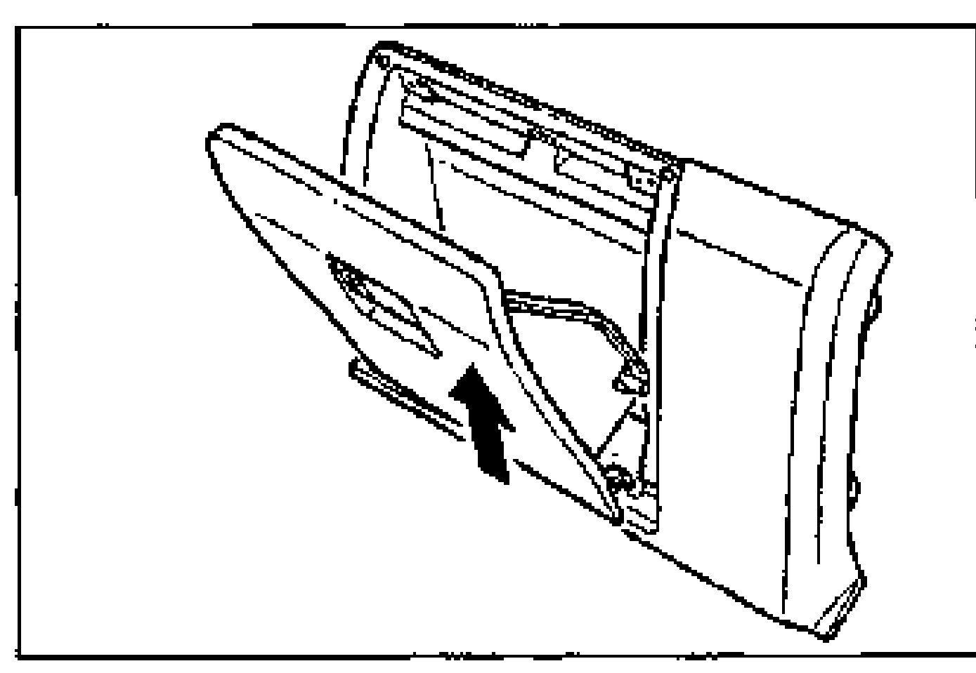 Glove compartment open with an upward arrow on the right side indicating to pull up the right side of the glove compartment.
