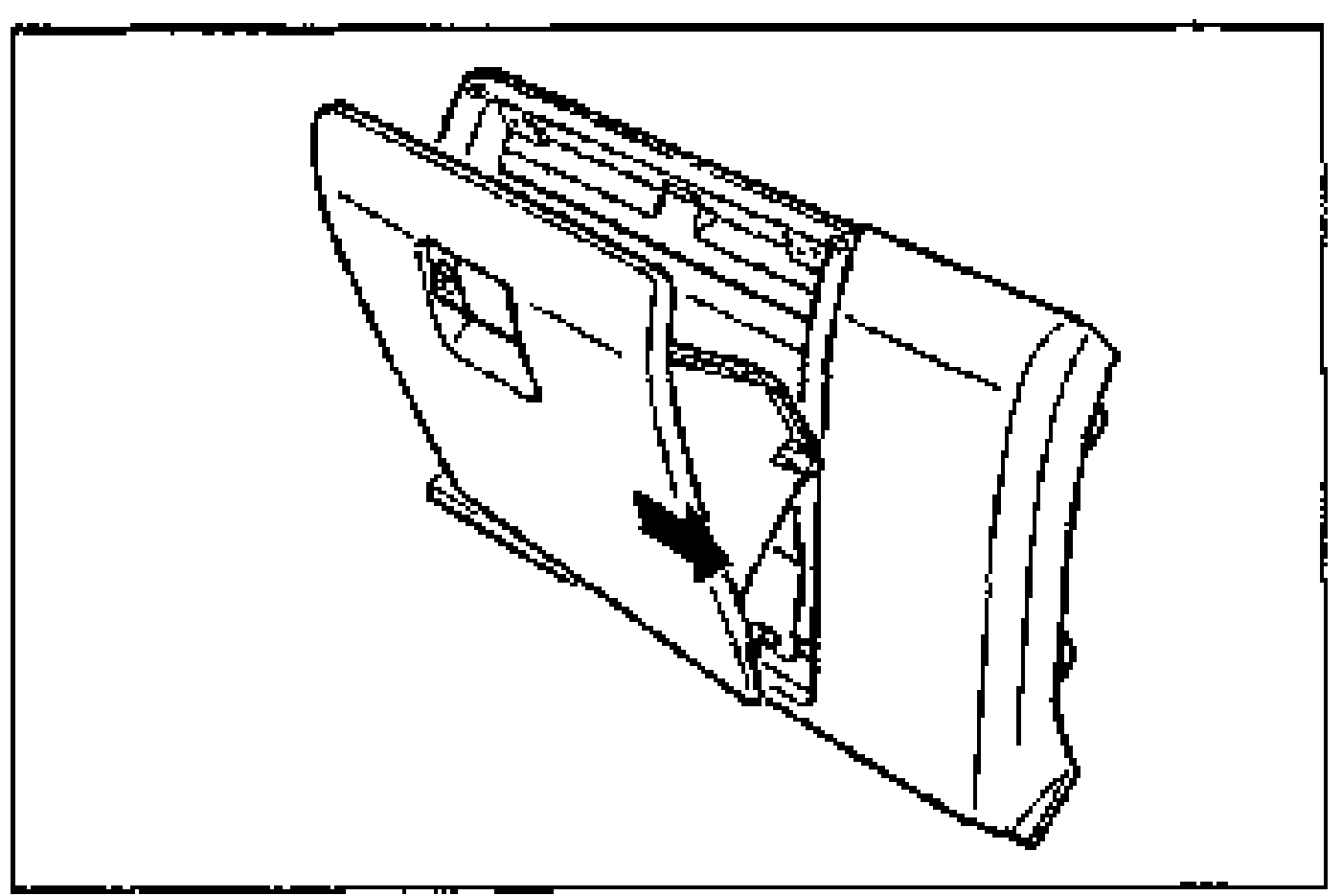 Glove compartment with a rightward arrow indicating to slide the glove compartment to the right to remove it.