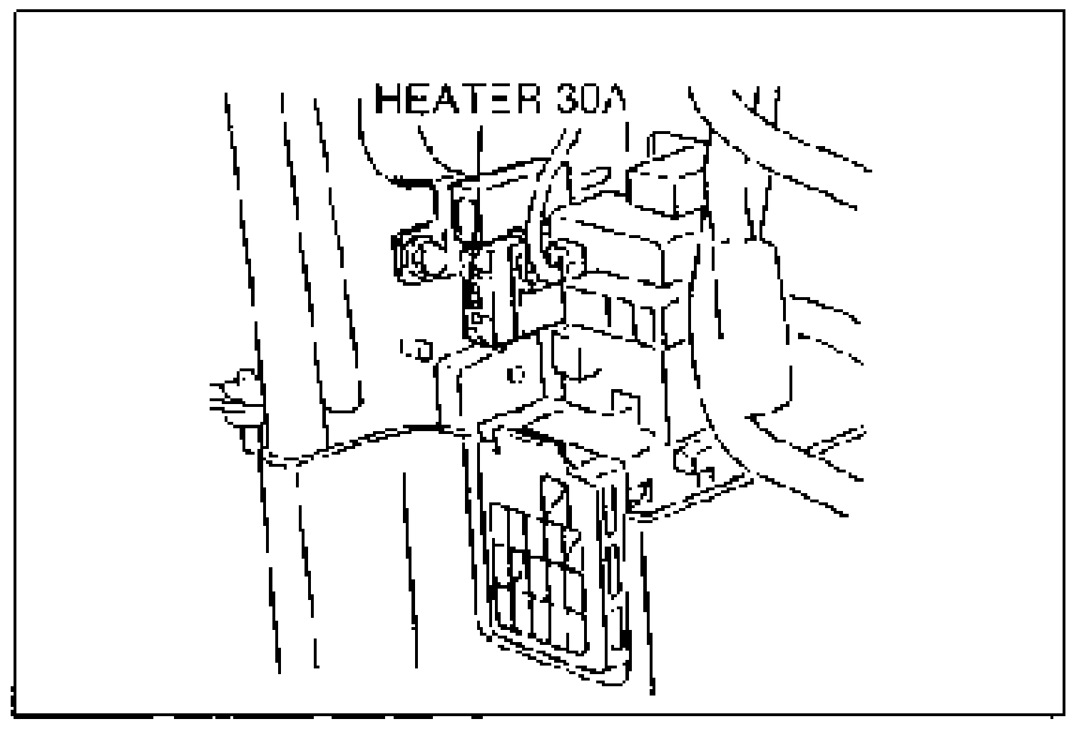 Photo/illustration of the joint box showing the HEATER 30A fuse (circuit breaker) location, with an arrow pointing to it.
