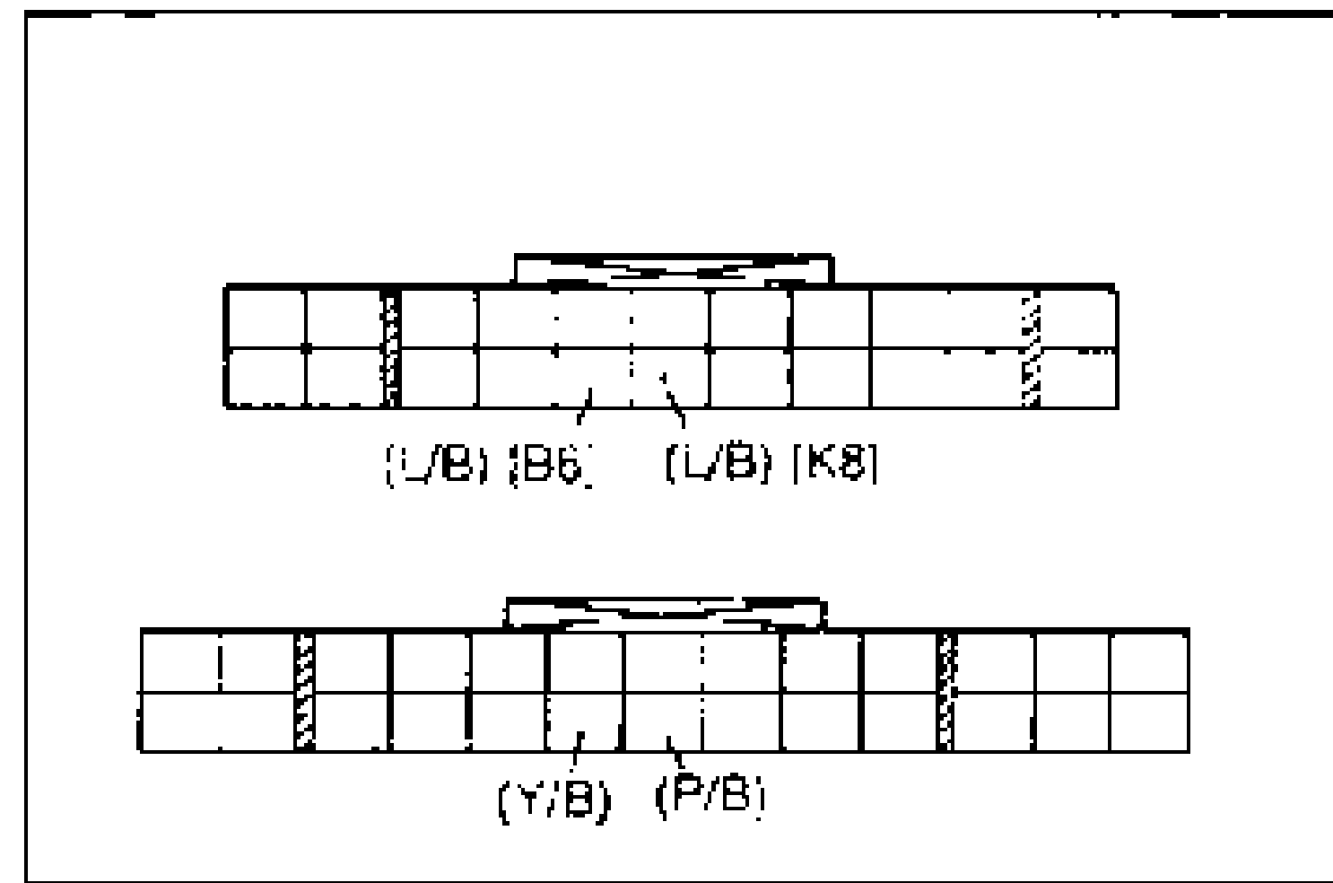 Connector terminal layouts (two stacked views) for B6 and K8 engines, showing terminal positions for wires (L/B) [B6], (L/B) [K8], (Y/B), and (P/B).