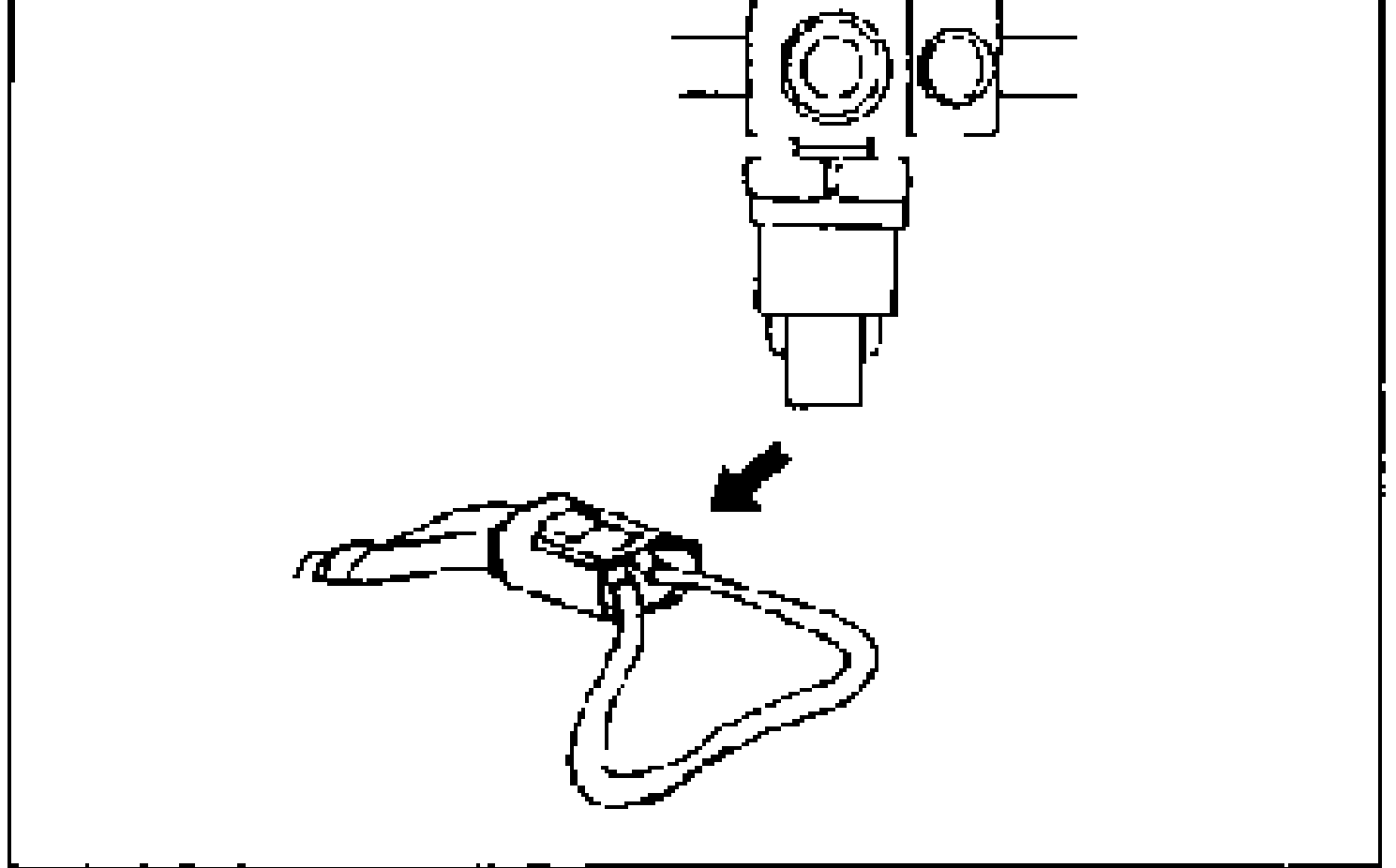 Refrigerant pressure switch connector being disconnected, with an arrow pointing to the connector and harness pulled away.