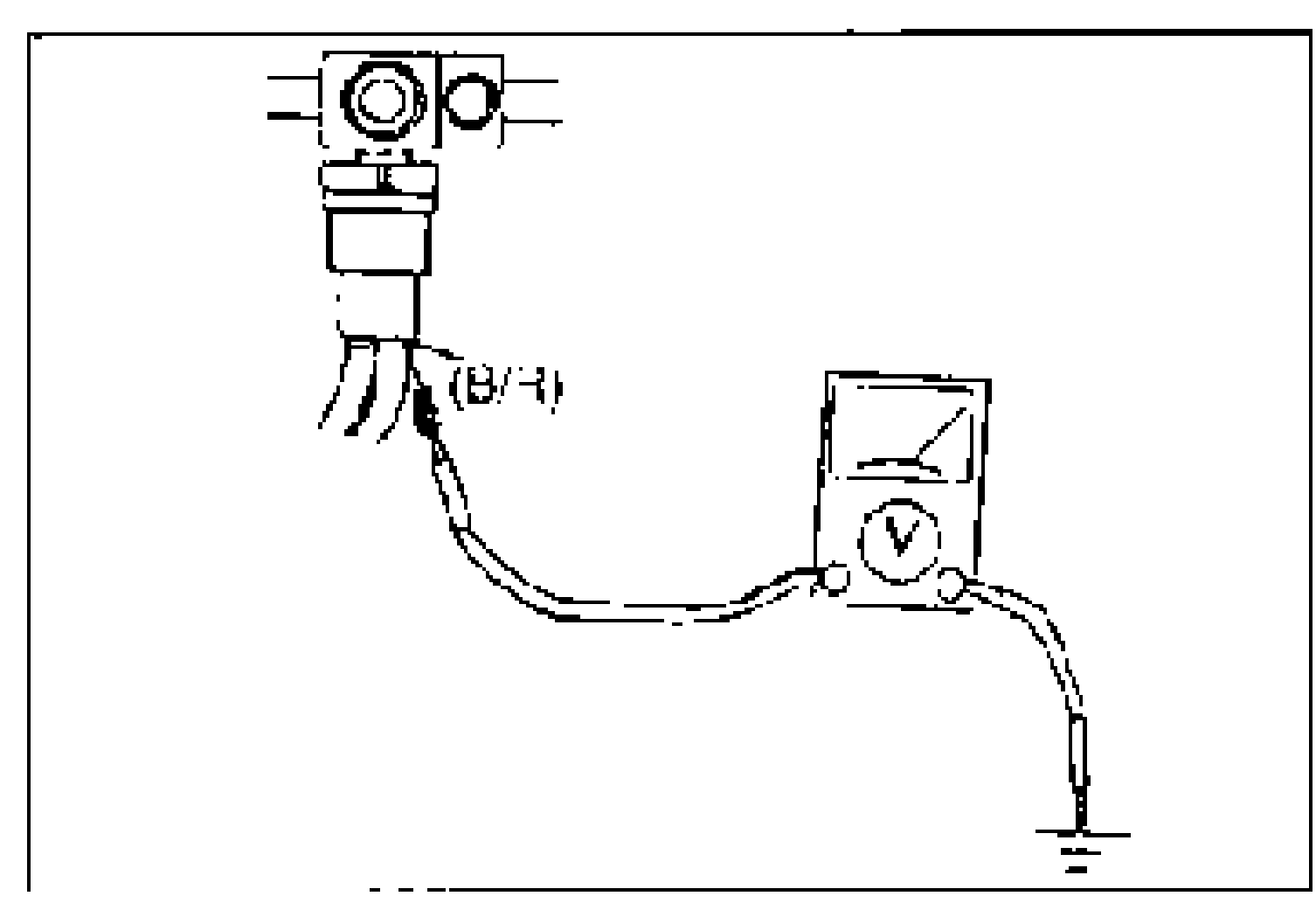 Refrigerant pressure switch connector with a voltmeter connected to the (B/R) terminal wire, voltmeter probe routed to ground.