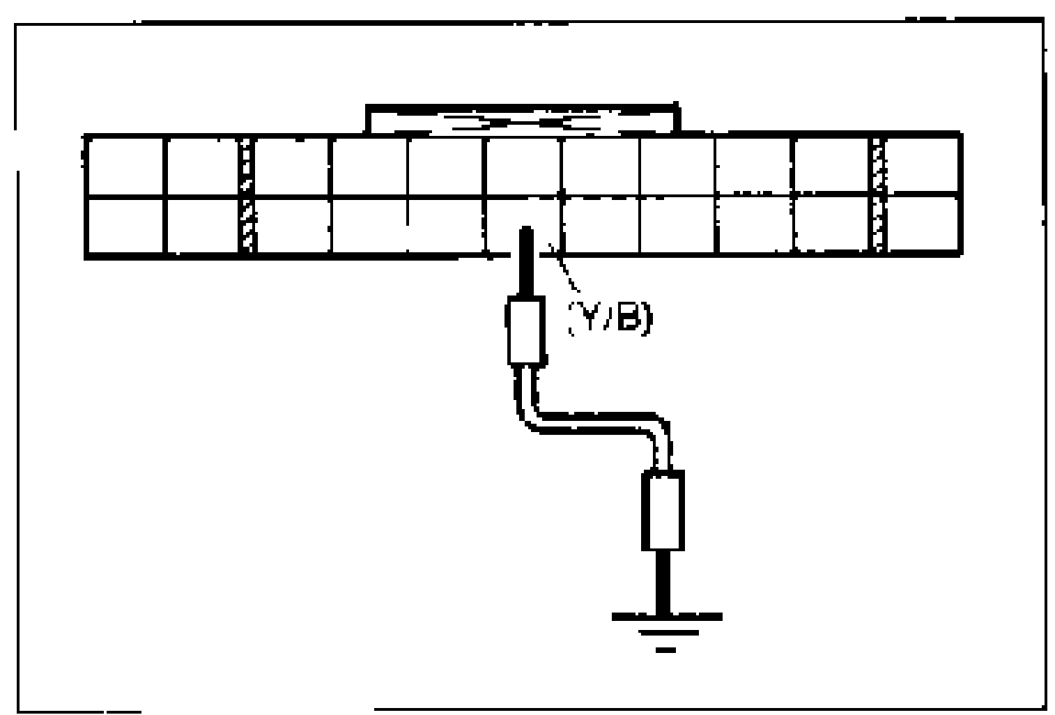 ECM connector terminal layout, top view, with a jumper wire on the (Y/B) terminal routed to ground.
