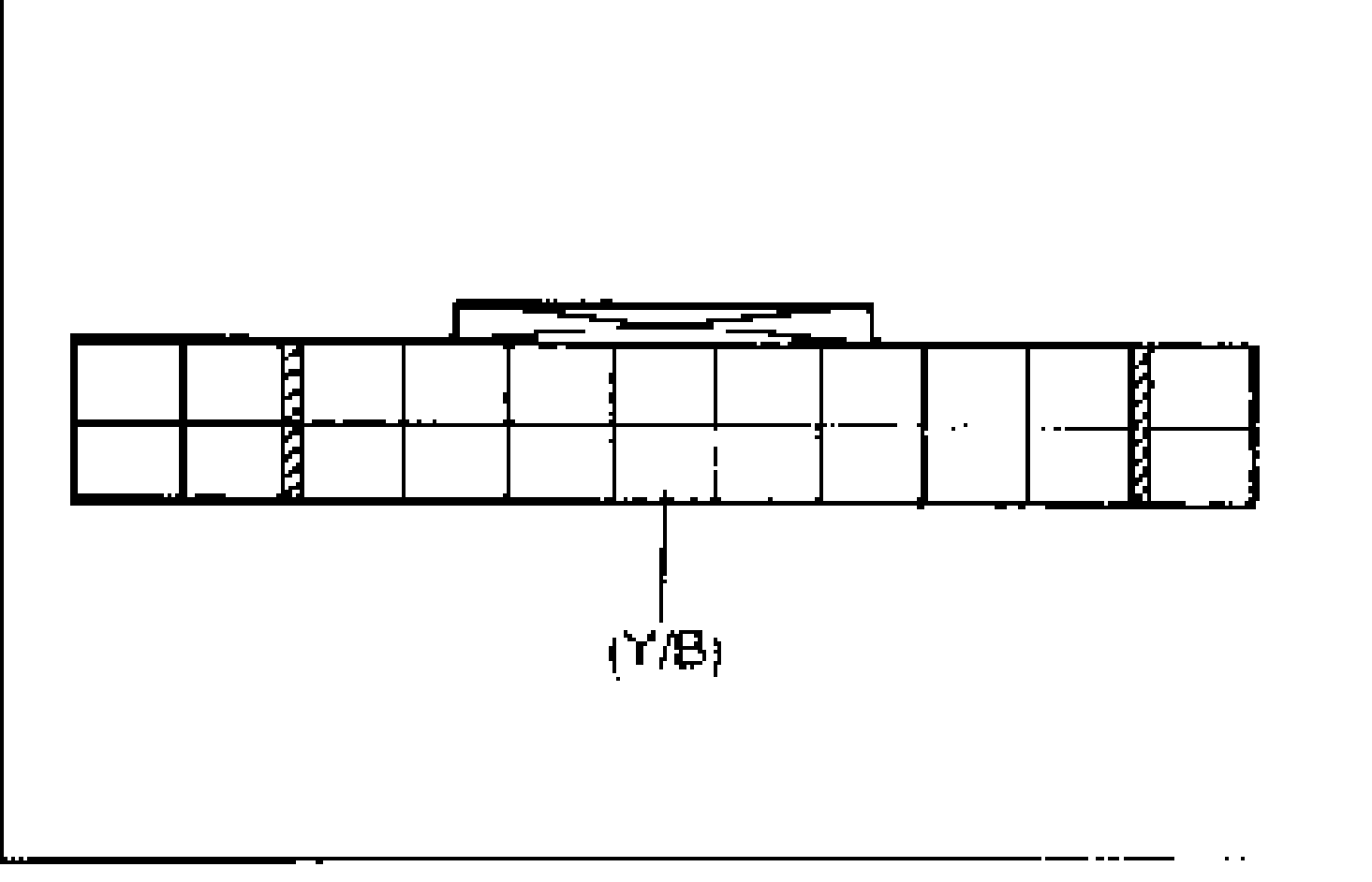 ECM connector terminal layout, top view, with the (Y/B) terminal called out.
