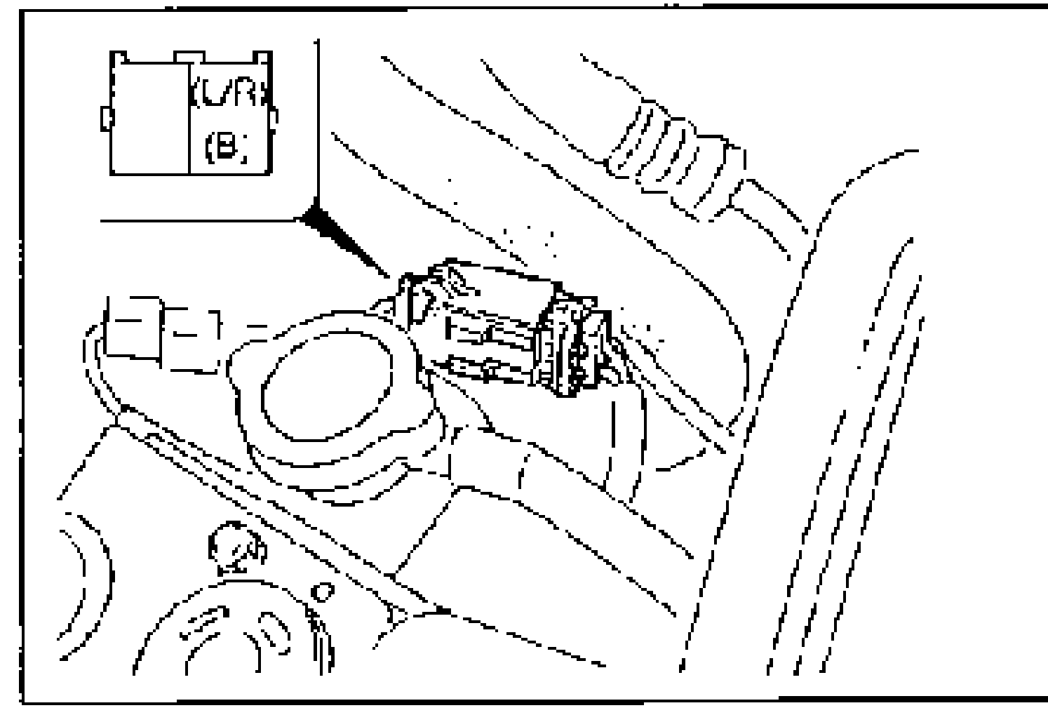 Condenser fan connector location with (L/R) and (B) terminal wires called out, harness routing near the fan.