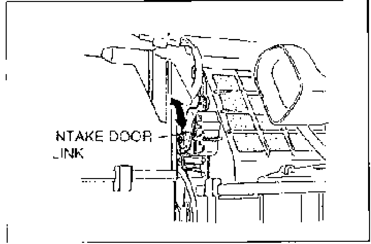 Line illustration of the intake door area under the dash with an arrow indicating motion. Callout leader points to INTAKE DOOR LINK.