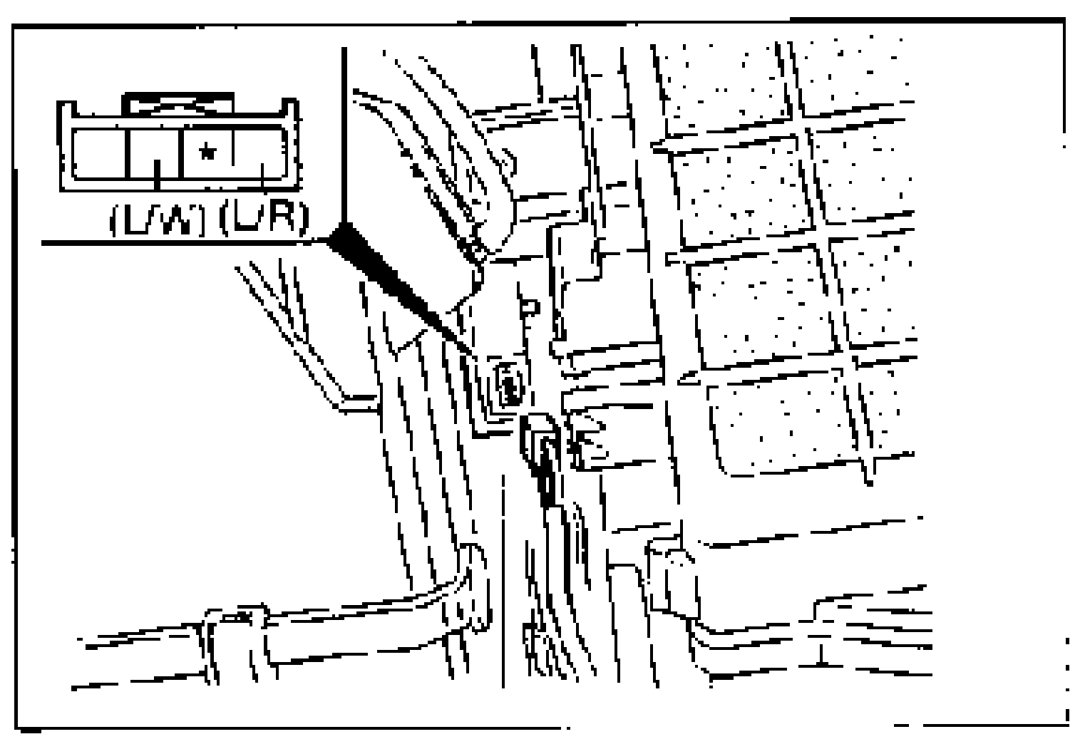 Connector terminal layout shown on a line illustration of wiring routing under the dash. Terminals labeled (L/W) and (L/R).