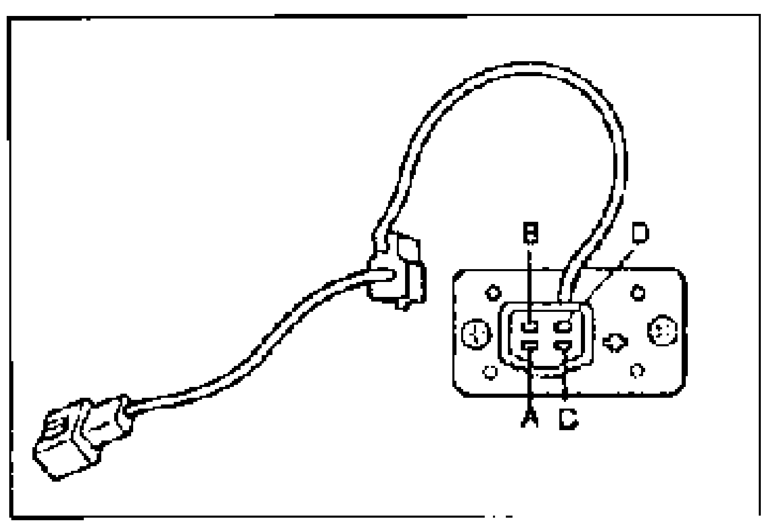 Resistor with connector and harness. Connector terminal layout shows positions B and D on top row, A and C on bottom row.