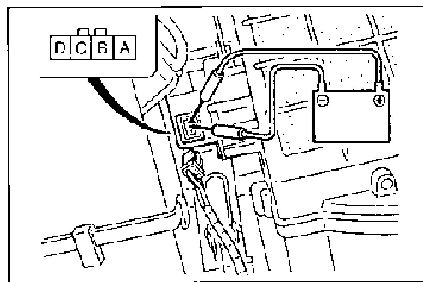 Air intake actuator installed on the blower unit with its connector. Connector terminal layout labelled D, C, B, A.