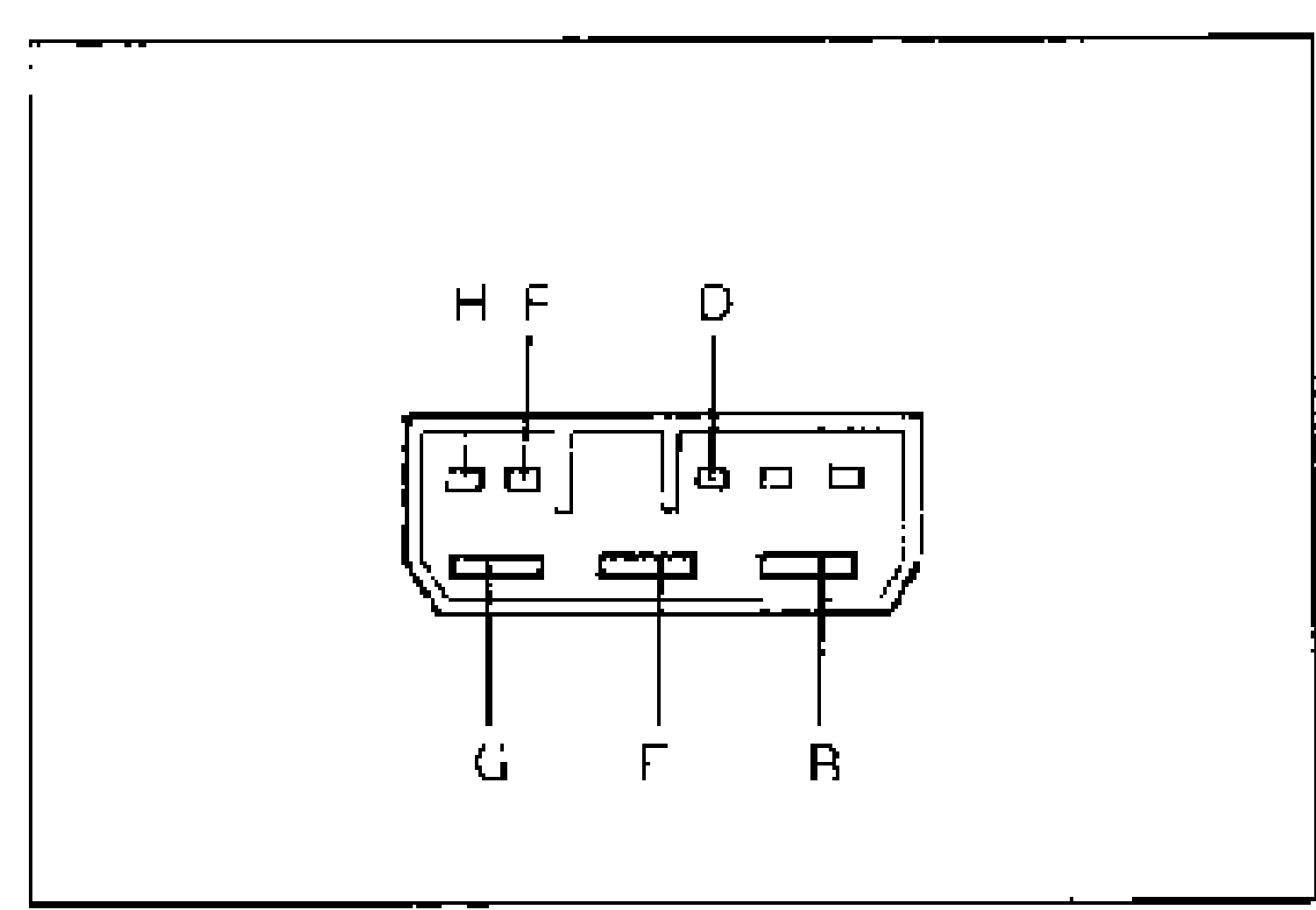 Fan switch connector terminal layout. Top row terminals H, F, D; bottom row terminals G, F, B (positions identified at the connector pins).