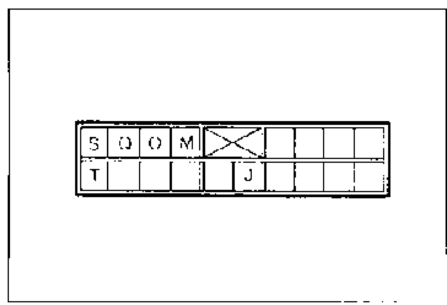 Heater control unit connector terminal layout for the MODE switch check. Top row terminals S, Q, O, M; bottom row terminals T and J identified in the connector grid.