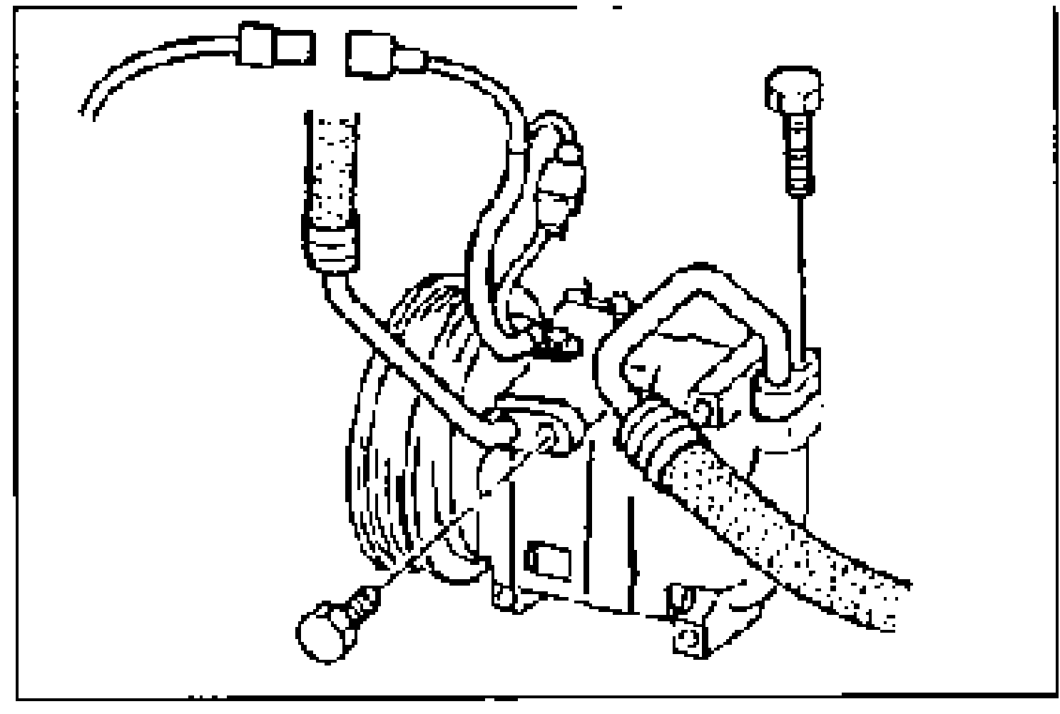 A/C compressor with refrigerant hoses connected and a mounting bolt callout. Illustrates disconnecting the hoses from the A/C compressor.