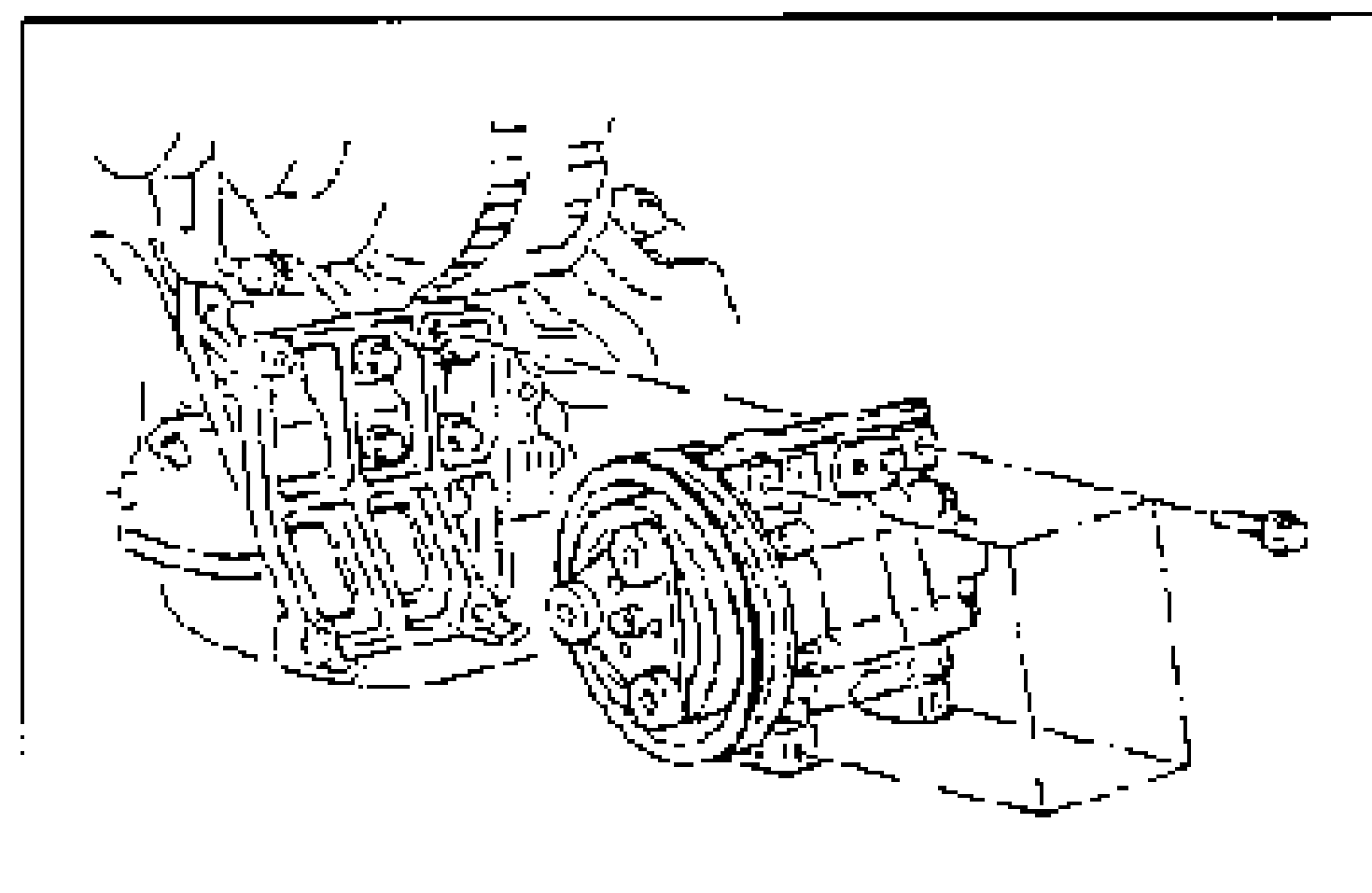 A/C compressor mounted on the engine, lower-cover view illustrating bolt locations for compressor removal.