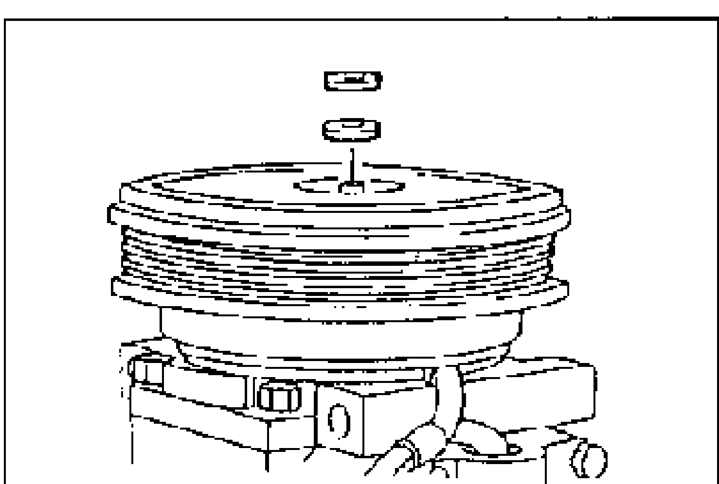 Line drawing of the rotor pulley/clutch on the compressor with the shim and pressure plate shown exploded above, illustrating shim installation to adjust clearance.