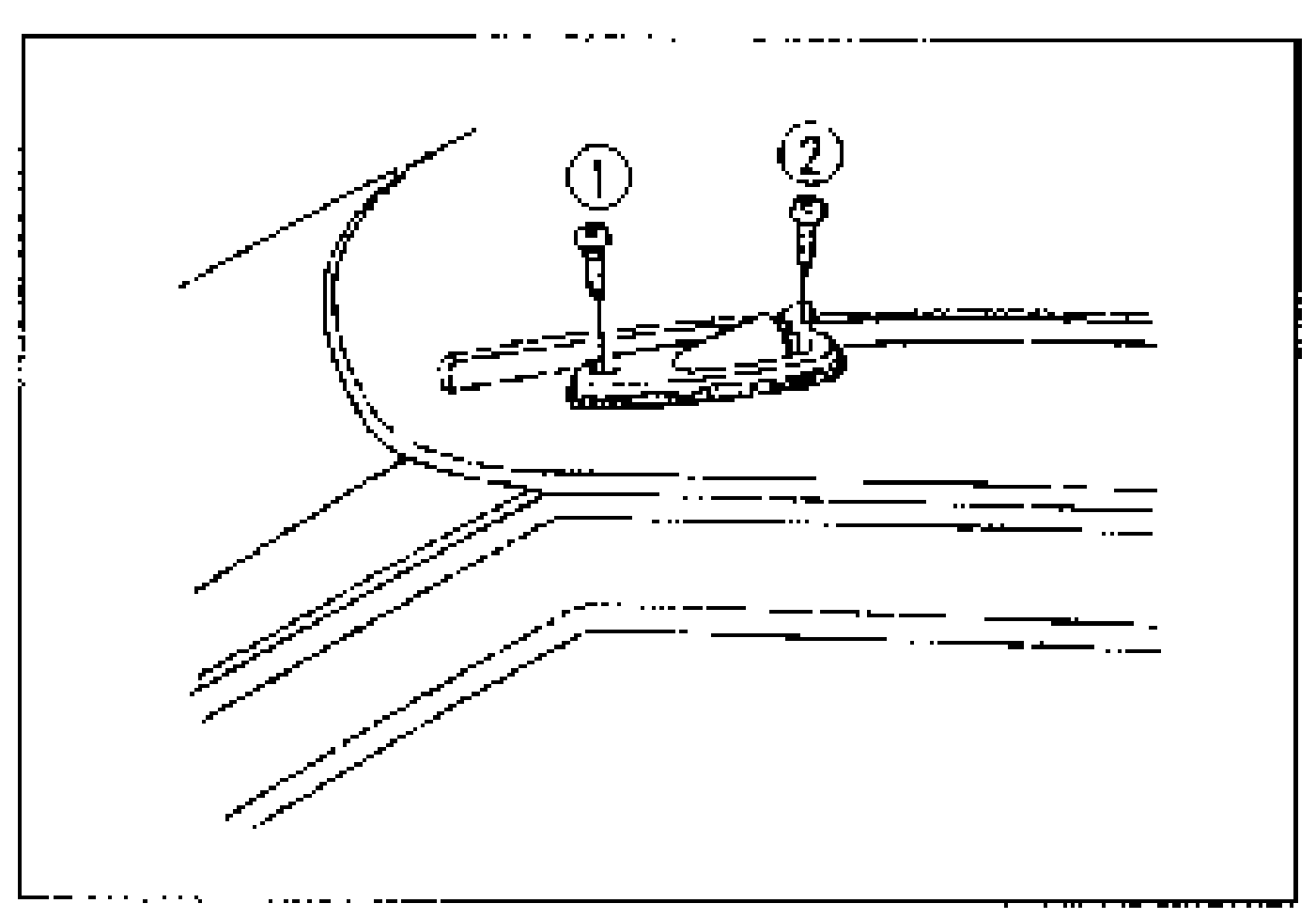 Antenna base mounting at the roof showing two installation screws numbered 1 and 2, with the antenna feeder/drain pipe. Illustrates the order of installing the antenna base (Installation step 3).